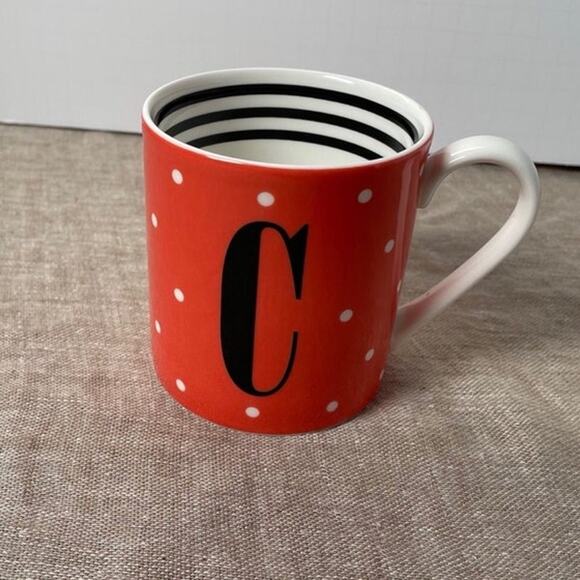 Kate Spade New York To The Letter Lenox "C" Initial Polka Dot Stripes Mug Cup - Picture 2 of 6